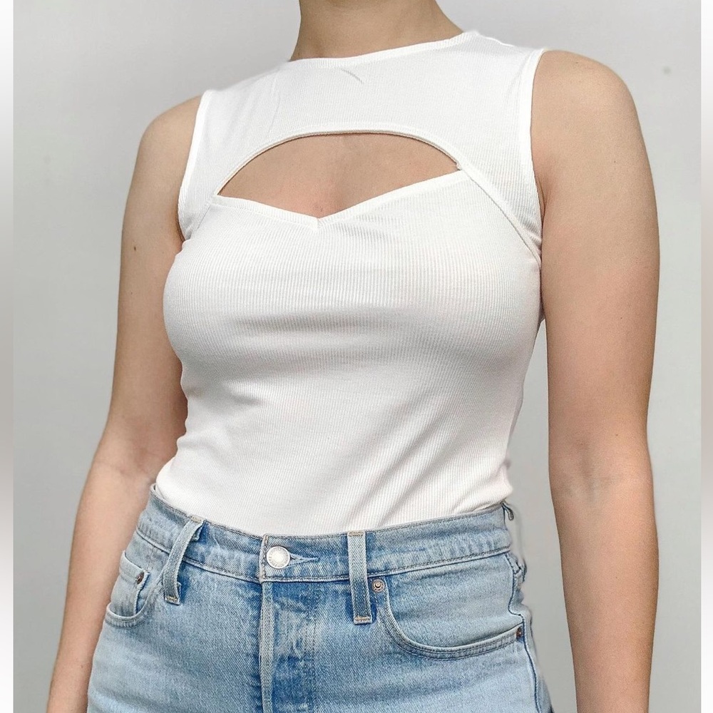 White Cut out Tank top